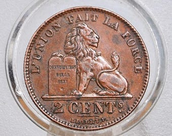 希少な 1887 年ベルギー 1 フラン銀貨 - レオポルド 2 世 - XF+ 状態