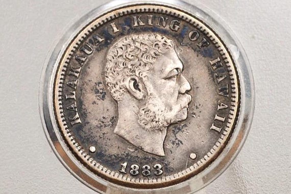 ハワイ銀貨 1883年 1ダイムと4/1ドル　2枚 1883 Kingdom of Hawaii Silver Quarter - XF45/AU Grade Condition