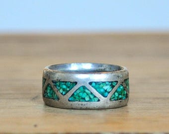 Turquoise ring driehoek mozaïek - maat 4 - gestempeld en getest sterlingzilver - kleinere ring