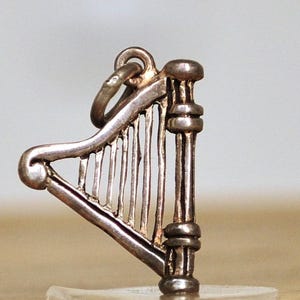 Vintage Sterling Harp Charm! - Stamped 925 - Celtic Harp Silver Pendent, Beautiful Piece! 7 Stringed Harp