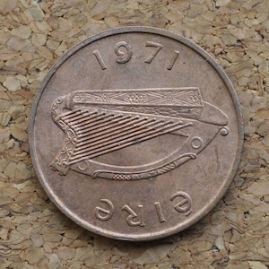 1971 Irish 1 Pence Coin - Great Condition - 1971 One Pence Coin UK / Ireland - Peacock Design Irish Coins - First Year of Issue