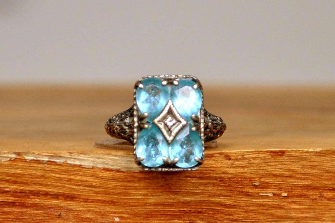 Designer CNA Victorian Revival Blue Topaz Ring - Size 5 - Stamped and ...
