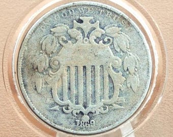 1866 シールド ニッケル。1866 年米国 5 セント。アンティーク