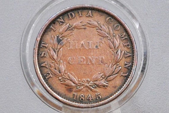 1845年 イギリス海峡植民地 1/2セント - 状態良好 - 東インド会社 1/2