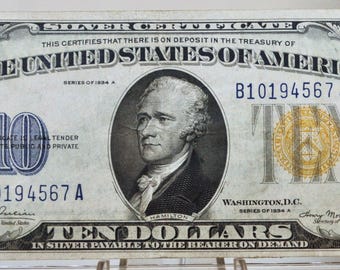 1934A 10-dollar Silver Certificate North Africa Gold / Yellow Seal
