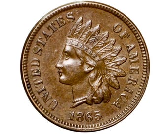 1865 Indian Head Penny - Choose by Grade - Civil War Era Coin - 1865 Cent US One Cent 1865 Indian Head Cent - Early Date