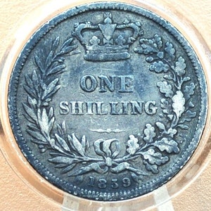 1859 Great Britain Silver 1 Shilling UK One Shilling 1859 - Fine+ Grade - Queen Victoria - 1 Shilling 1859 Silver - Old Silver Shilling