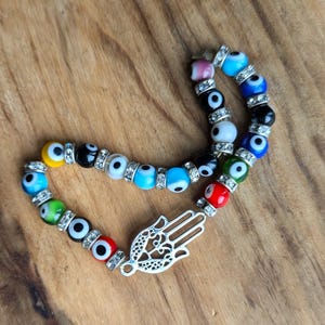 Spiritual Evil Eye Hamsa Hand Bracelet - Spiritual Protection Charm Bracelet - Elastic Bracelet