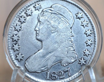 1827 Capped Bust Half Dollar - VF (Very Fine); Lower Price Because of Scratches & Cleaning - 1827 Half Dollar US Half Dollar 1827