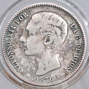 1876 Silver Spain 1 Peseta - Great Condition - Spanish Silver Peseta Coin 1876 - Alfonso XII -