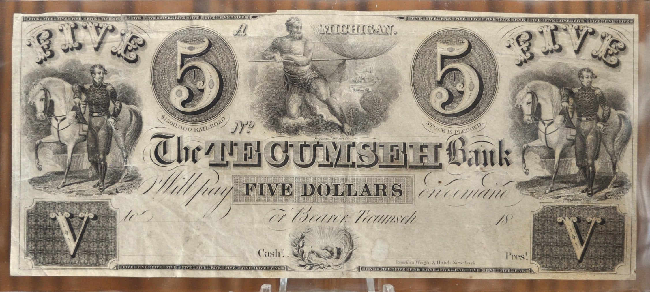1800s N.D. Tecumseh Bank 5 Dollar Paper Banknote - Michigan Obsolete ...
