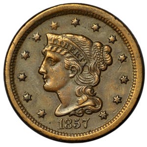 1857 Large Cent - Rare, Small Date, High Grade - 1857 US One Cent - Last Year Made!