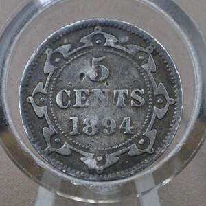 1894 Newfoundland Silver 5 Cent Coin - VF Details, Puncture Marks - Queen Victoria - 5 Cents Newfoundland 1894 Silver - Low Mintage