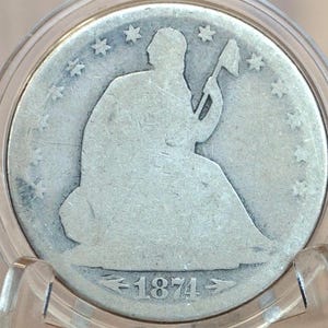 1874-S Seated Liberty Half Dollar - G (Good), 1874S Liberty Seated Silver Half Dollar 1874 Half - Authentic, Rarer Date!