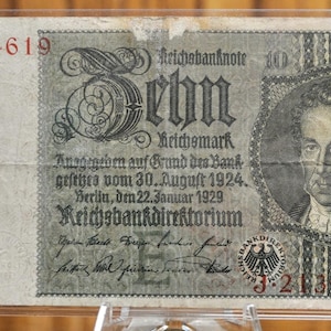 1929 10 Reichsmark German Bank Note - 1929 Reichsbanknote Reichsmark Note - Circulated Condition - 1929 Ten Reichsmark Note - P#180a