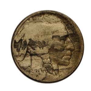 1917 Buffalo Nickel Lamineringsfelmynt - Buffalo Nickel Lamineringsfel Framsida 1917