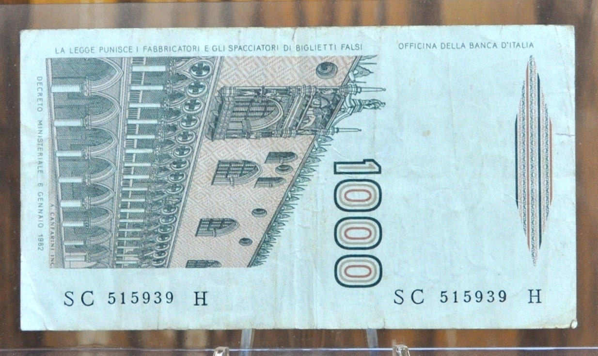 1982 年イタリア銀行 1000 リラ イタリア紙幣 - マルコ ポーロ