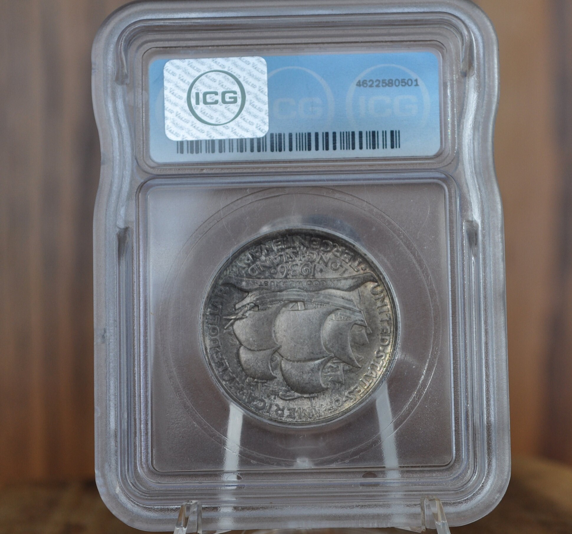本物 1936 ロングアイランド 300 周年記念銀貨ハーフドル - MS60+ (未