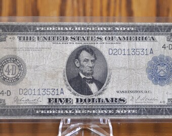 1914 5 Dollar Federal Reserve Note Large Size Fr847a Cull Grade Boston 1914 Five  Dollar Bill Large Note 1914-A Boston Fr847a / Fr847 