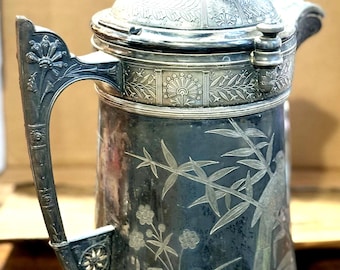 Antique Silver-Plate Serving Pitcher 19th Century Reed & Barton Ice Water Pitcher, Ceramic Lined - Reed and Barton 1868 Victorian Silverware