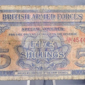 1948 British Armed Forces 5 Shillings Special Voucher Note - Second Series, Red Serial - 1948 Five Shilling British Military Note - P#M20c