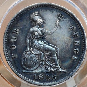 1836 Fourpence Great Britain 4 Pence Silver - AU (About Uncirculated) - UK 4 Pence Silver 1836 - Awesome Coin