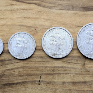 1949 & 52 French Oceania Franc Coin Set - XF/AU Condition - Aluminum - 1940s Franc - French Overseas Territory -