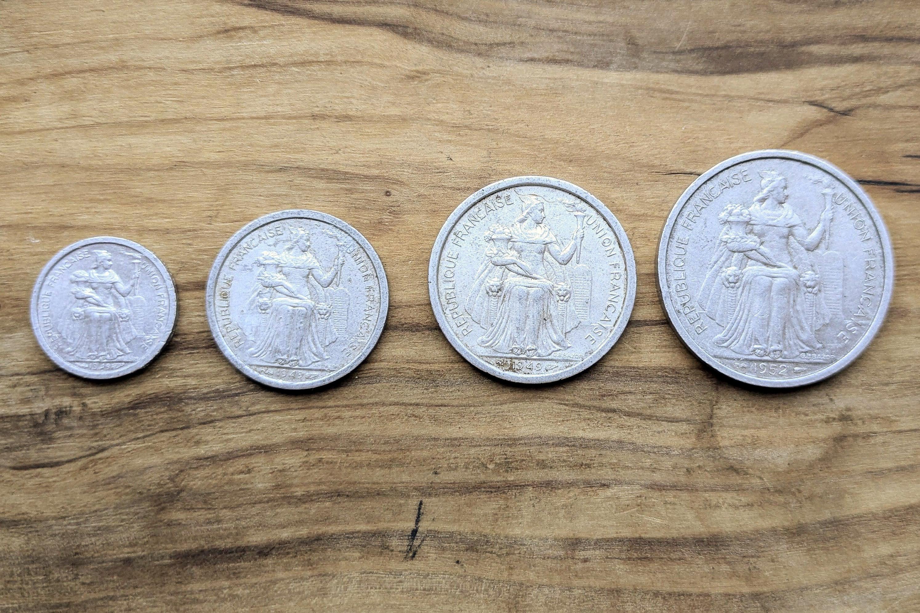 1949 & 52 French Oceania Franc Coin Set - XF/AU Condition