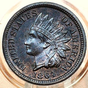 1864-L Indian Head Penny Bronze - Uncirculated with prior corrosion - 1864 L Cent - Bronze Variety, L - Incredible Obverse, Stunning Coin