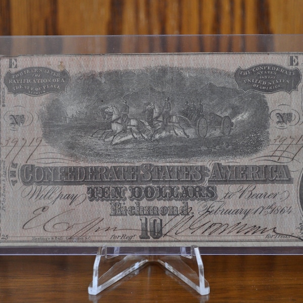 1864 Confederate States of America Ten Dollar Bill - Civil War Issue Banknote - Confederate 10 Dollar Bill - Richmond VA, T-68 / CS-68