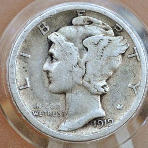 1919 D Mercury Silver Dime - Choose by Grade / Condition - Denver Mint - 1919 D Winged Liberty Head Dime - Silver Dime 1919D