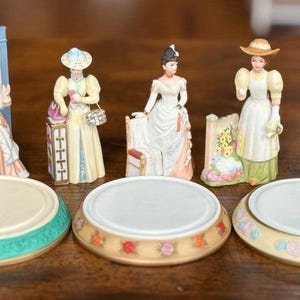 Lot of 5 Mini Avon Figurines and 3 Stands - Large Lot of Mini Avon Porcelain Figurines