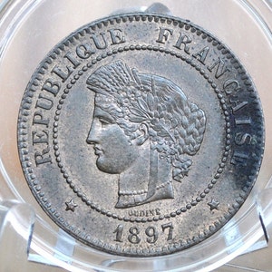 1897 France 5 Centimes - Uncirculated Red/Brown, Luster Visible - 5 Centimes 1876 France - Great Coin for a collection, Paris Mint 1897