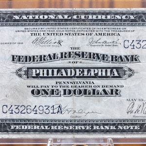 1918 1 Dollar Federal Reserve Note Large Size Fr717 - XF, Nice Note, Philadelphia, 1918 One Dollar National Currency Note Fr#717