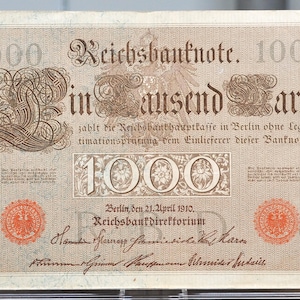 1910 1000 Mark German Paper Note - Reichsbanknote - First Issue, Beautiful Design - Pre-WWI Germany- 1923 One Thousand Mark Note - P#44b