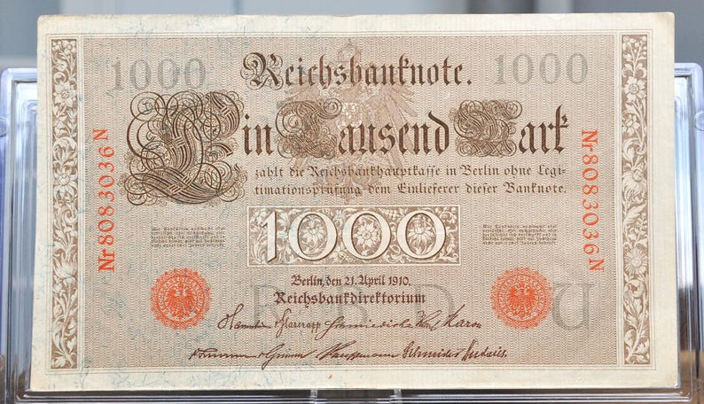 1910 1000 Mark German Paper Note - Reichsbanknote - First Issue ...