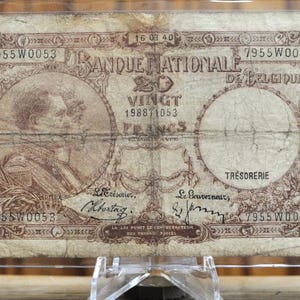 1940 National Bank of Belgium 20 Francs Note - WWII Era Note - 1940 Banque Nationale de Belgique Twenty Francs Note - P#111