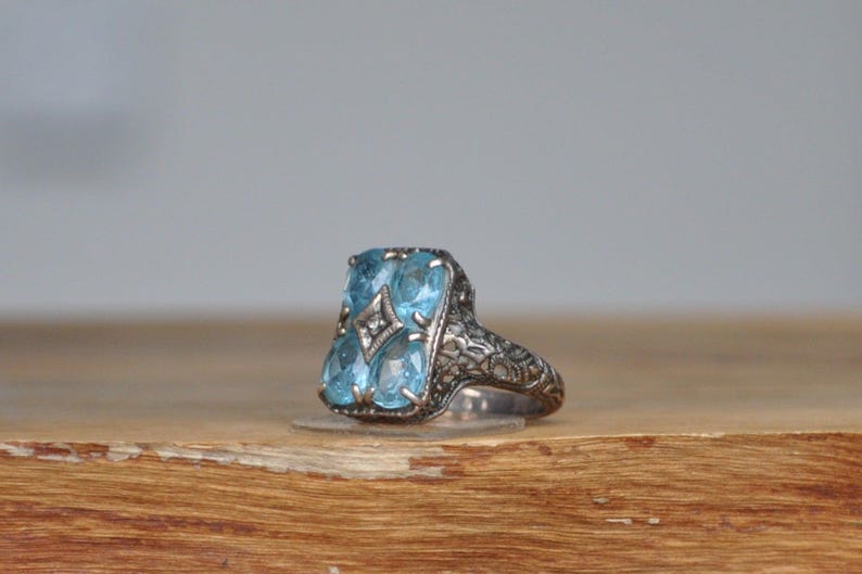 Designer CNA Victorian Revival Blue Topaz Ring - Size 5 - Stamped and ...