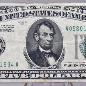 1928 5 Dollar Federal Reserve Note - F+ (Fine-Very Fine) - Boston - Redeemable In Gold - 1928 Five Dollar Bill - Rarer Note, Fr. 1950-A