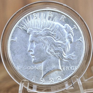 1922 Peace Silver Dollar - BU / MS60 (Uncirculated) Grade - Philadelphia Mint - 1922 P Silver Dollar BU