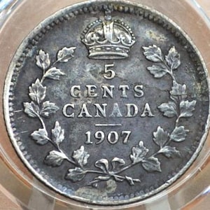1907 Canadian Silver 5 Cent Coin - Choose by Coin / Condition - King George - Canada 5 Cent Sterling Silver 1907 H Canada