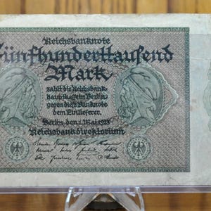 1923 500,000 Mark German Paper Reichsbanknote - Great Condition, Obverse Serial Number Only - 1923 Five Hundred Thousand Mark Note - P#88b