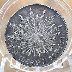 1868 Silver 2 Reales Mo Ph Mexico - Xf (Extremely Fine) Grade / Condition - Mexican Two Reales 1868 Silver Mexican Coin, 90% Silver, Mo P.h.