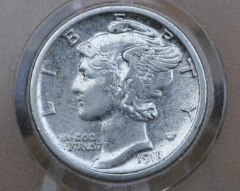 Monedas de diez centavos Mercury de 1918 P, D y S: elija por casa de la moneda y grado - Casa de la Moneda de Denver - Moneda de diez centavos de plata de 1918 S - Moneda de diez centavos con cabeza de la libertad alada de 1918 D San Francisco de 1918