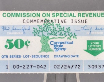 1972 First Issue 50 Cent Connecticut State Lottery Ticket - First or Later Issue - Rare Commemorative Connecticut Lottery Ticket 1972