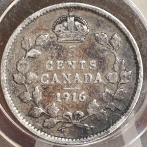 1916 Canadian Silver 5 Cent Coin - Great Condition - King George - Canada 5 Cent Sterling Silver 1916 Canada