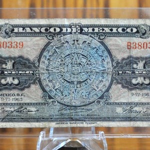 Bank of Mexico 1 Peso Banknote - Azteken-Kalenderdesign - Nach Jahr auswählen - Banco de Mexico One Peso Azteken-Kalendernotiz - 1948-1965