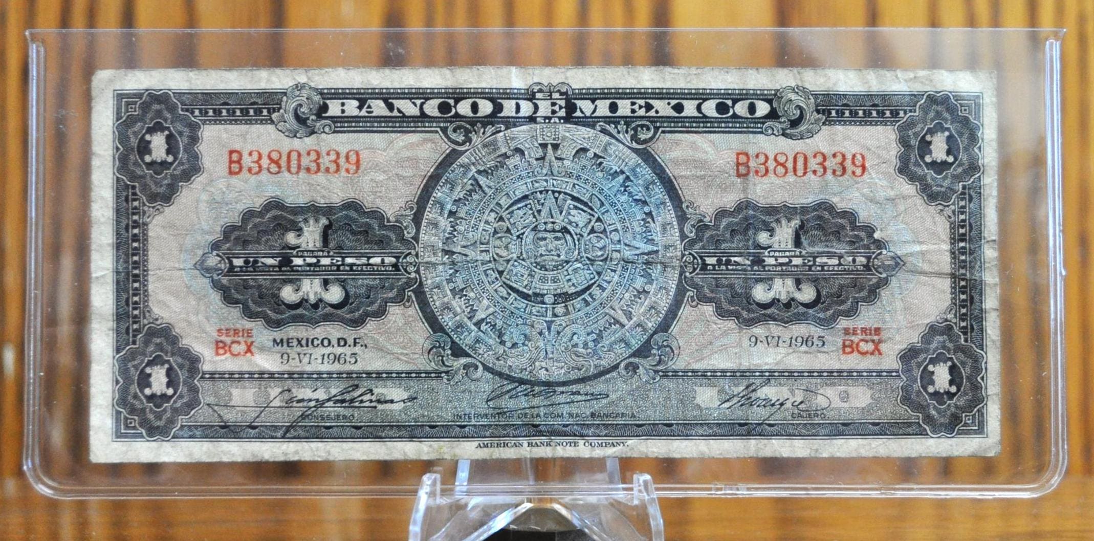 Bank of Mexico 1 Peso Bank Note - Aztec Calendar Design - Choose Bank of Mexico 1 Peso Bank Note - Aztec Calendar Design - Choose