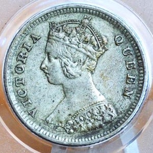 1885 Hong Kong Silver Ten Cents - AU Condition - UK Hong-Kong Dime 1885 - Queen Victoria- Rarer Year -