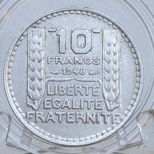 1948 French 10 Franc Coin - AU Condition - Small Head - 1940s Ten Franc - Fourth Republic of France Franc -